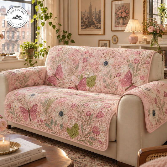 Vintage Pink Floral & Butterfly Quilted Seat Sofa TN63