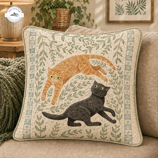 Vintage Cat & Botanical Leaf Quilted Pillow Cover TN66QLTPLC