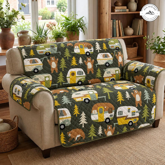Vintage Camper & Bear Pattern Quilted Seat Sofa TN92