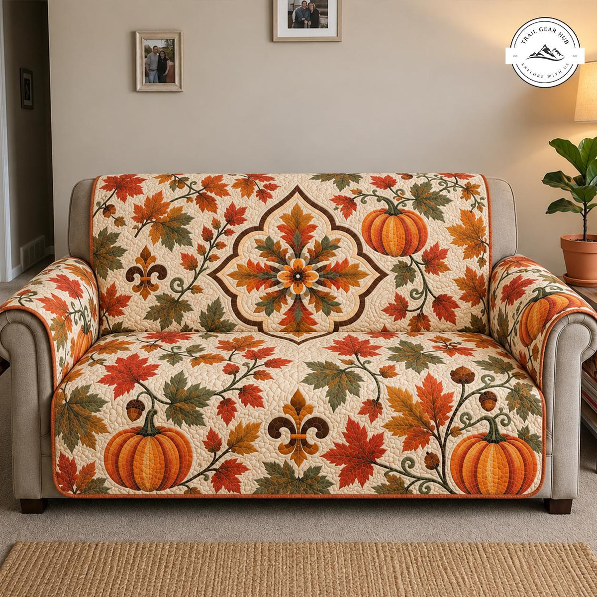 Autumn Leaves & Pumpkin Quilted Seat Sofa TN109