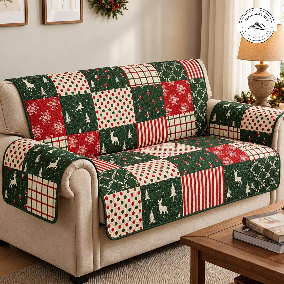 Reindeer & Snowflakes Pattern Quilted Seat Sofa TN148