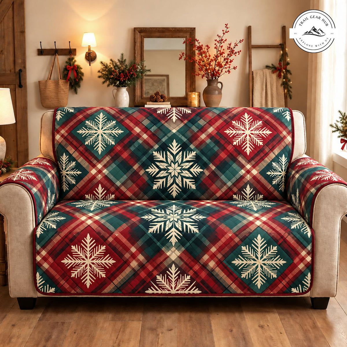 Festive Christmas Plaid Quilted Seat Sofa TN149