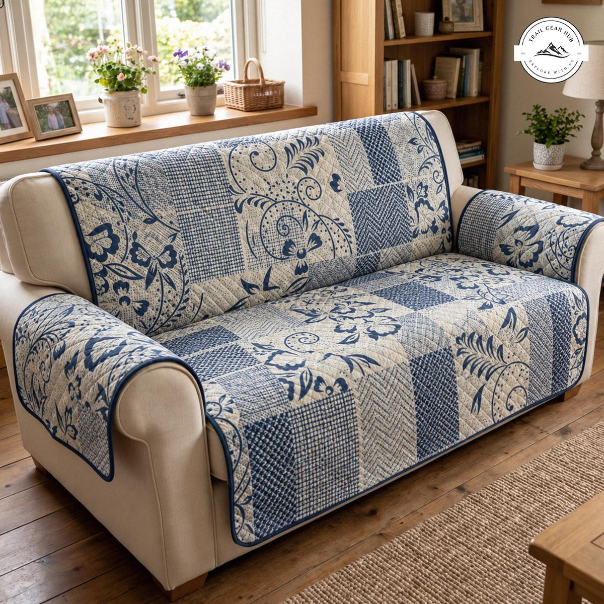 Blue Floral Patchwork Quilted Seat Sofa TN174