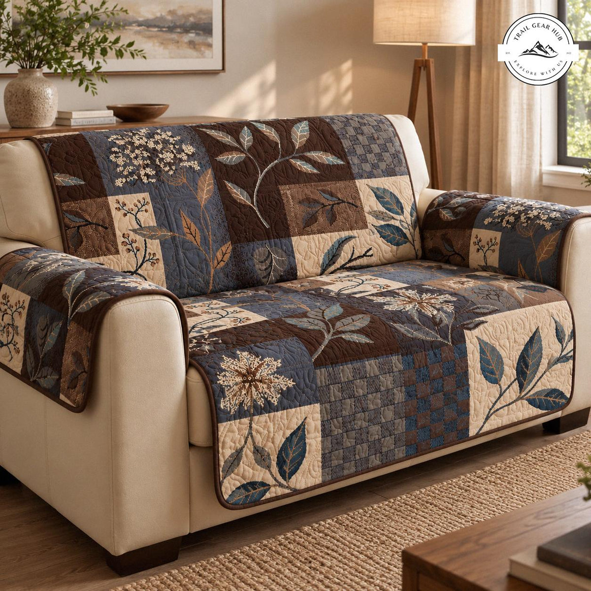 Rustic Floral & Leaf Patchwork Quilted Seat Sofa TN180