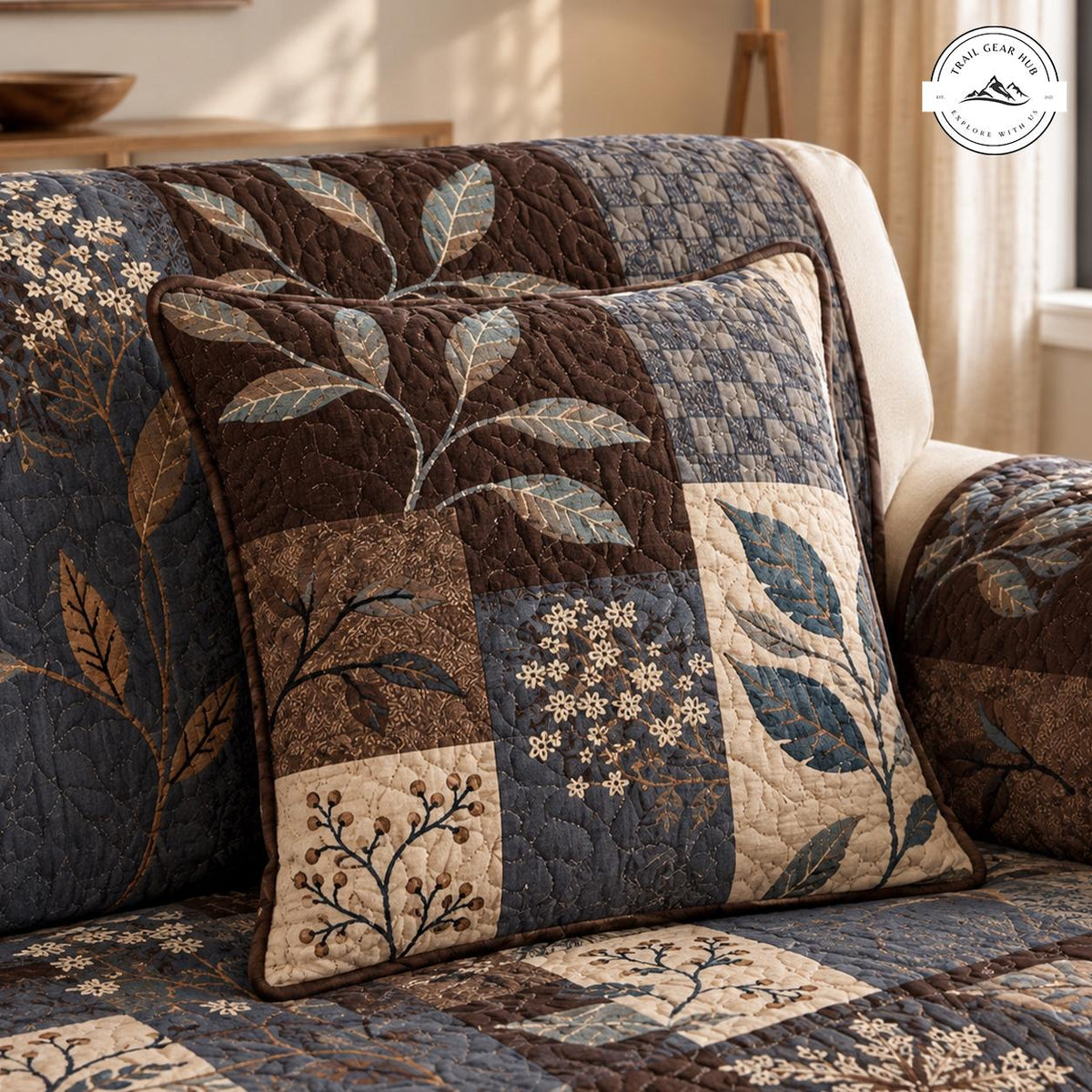 Rustic Floral & Leaf Patchwork Quilted Pillow Cover TN180QLTPLC