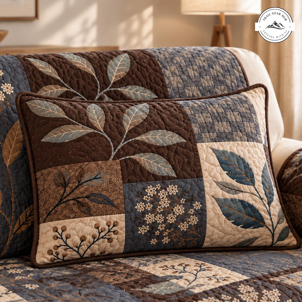 Rustic Floral & Leaf Patchwork Quilted Pillow Cover TN180QLTPLC