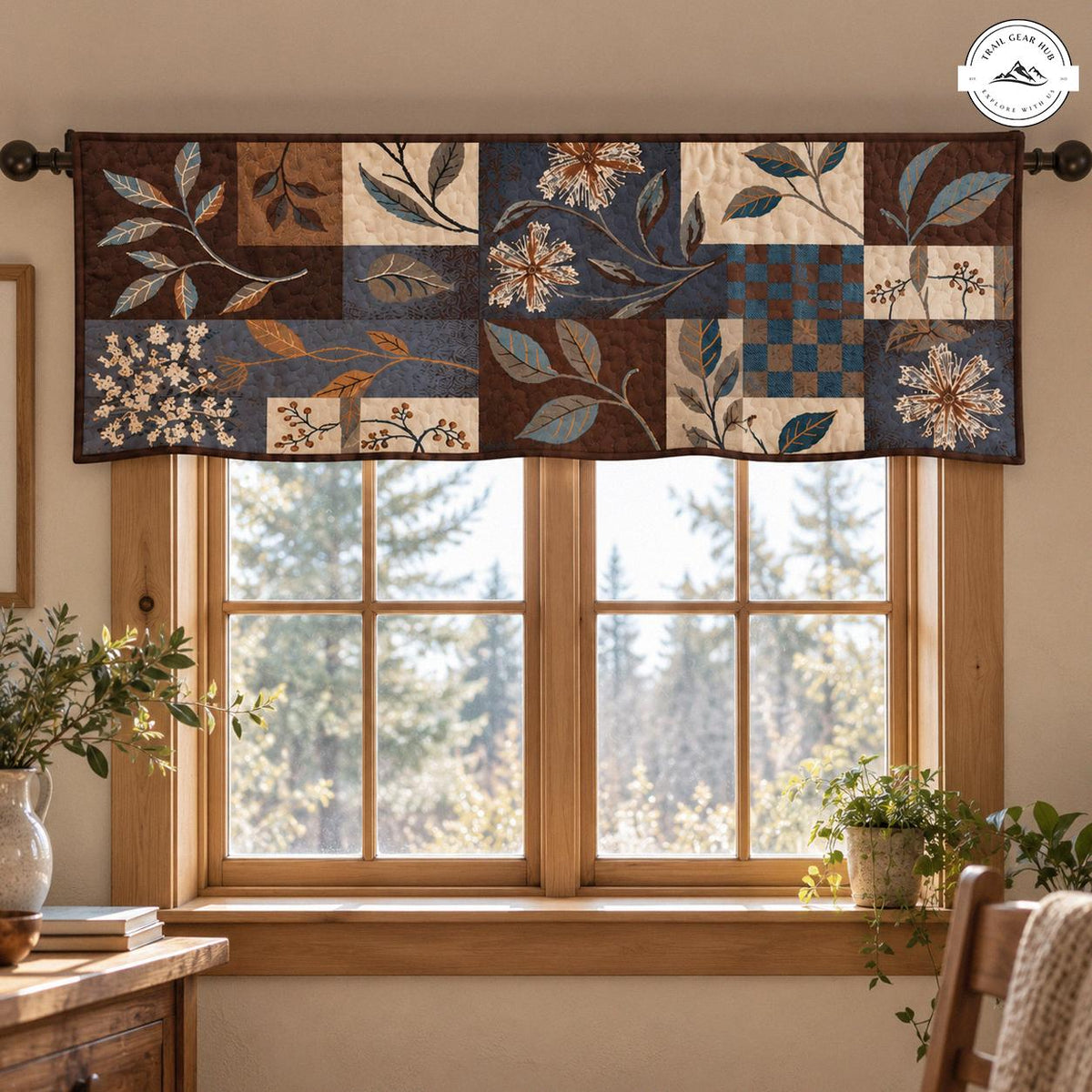 Rustic Floral & Leaf Patchwork Quilted Valance TN180QLTVL