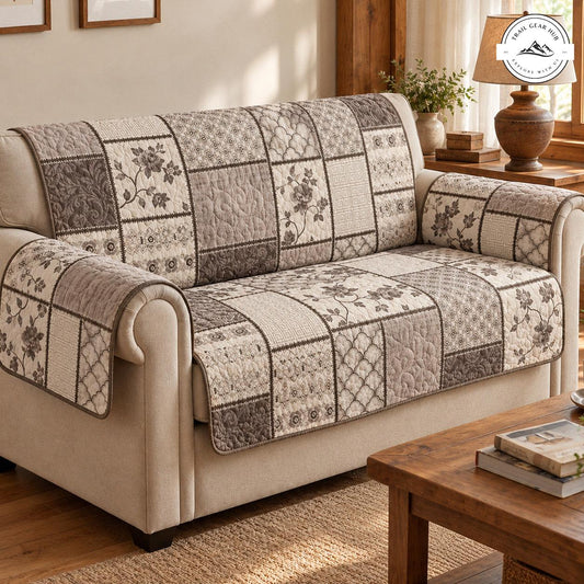 Beige & Brown Floral Quilted Seat Sofa TN195