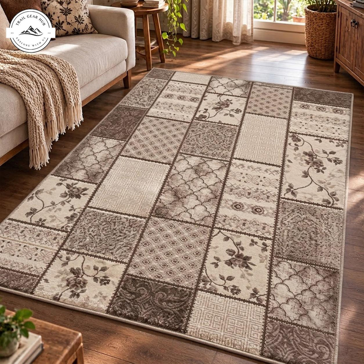 Beige & Brown Floral Premium Faux Cashmere Area Rug TN195FCARUG
