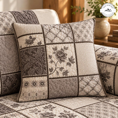 Beige & Brown Floral Quilted Pillow Cover TN195QLTPLC