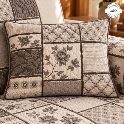 Beige & Brown Floral Quilted Pillow Cover TN195QLTPLC