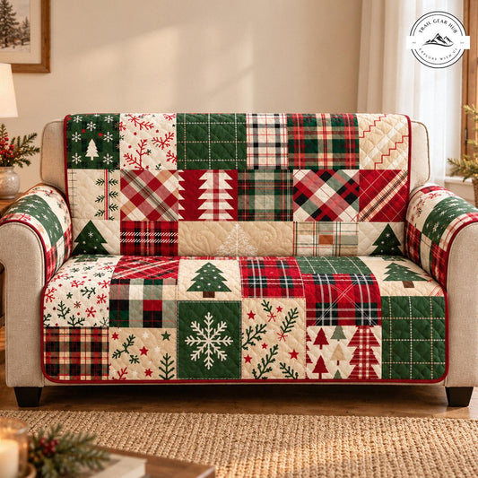 Holiday Plaid & Tree Print Quilted Seat Sofa TN196