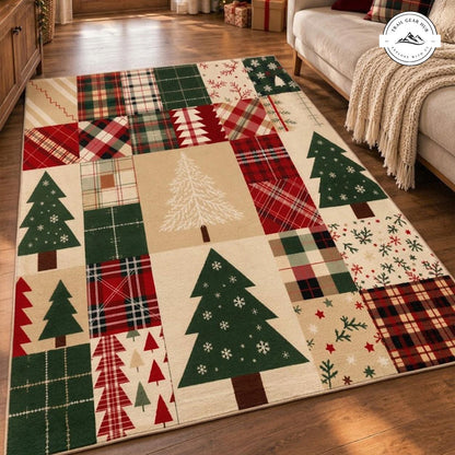 Holiday Plaid & Tree Print Premium Faux Cashmere Area Rug TN196FCARUG
