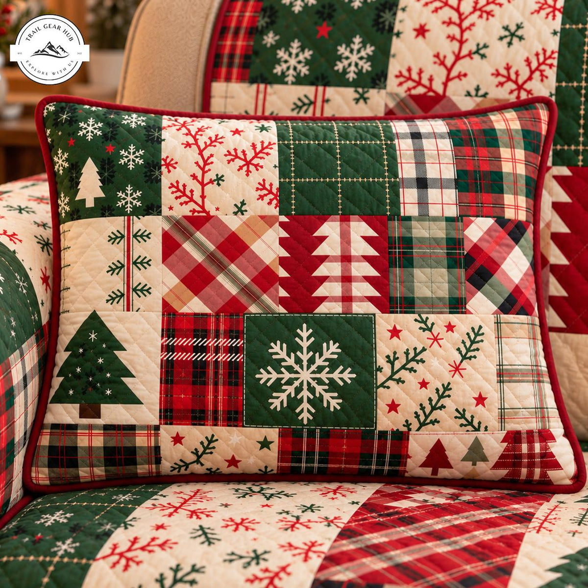 Holiday Plaid & Tree Print Quilted Pillow Cover TN196QLTPLC