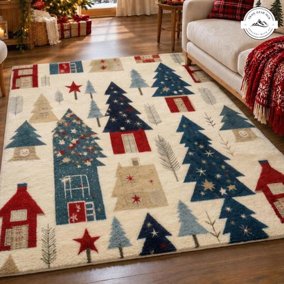 Cozy Christmas Tree Pattern Premium Faux Cashmere Area Rug TN204FCARUG