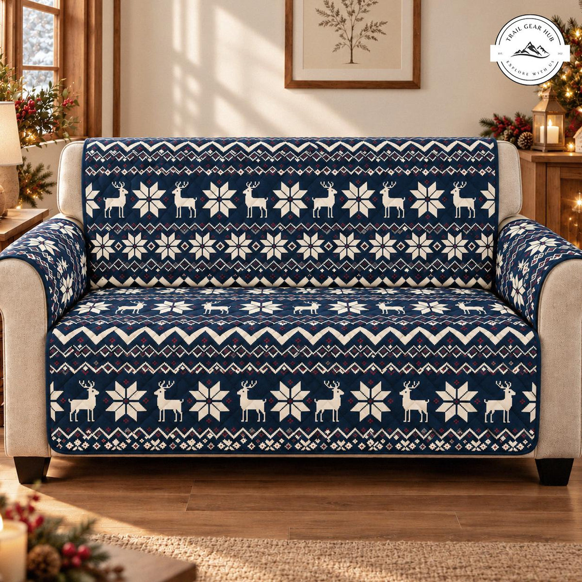 Festive Reindeer & Snowflake Print Quilted Seat Sofa TN205
