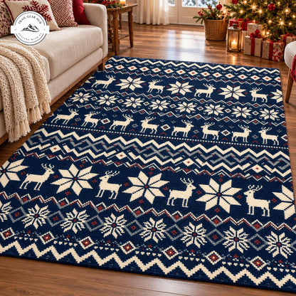 Festive Reindeer & Snowflake Print Premium Faux Cashmere Area Rug TN205FCARUG