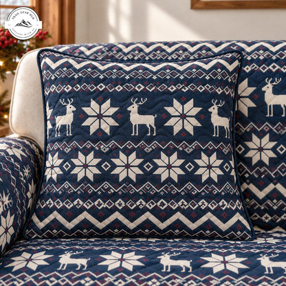 Festive Reindeer & Snowflake Print Quilted Pillow Cover TN205QLTPLC