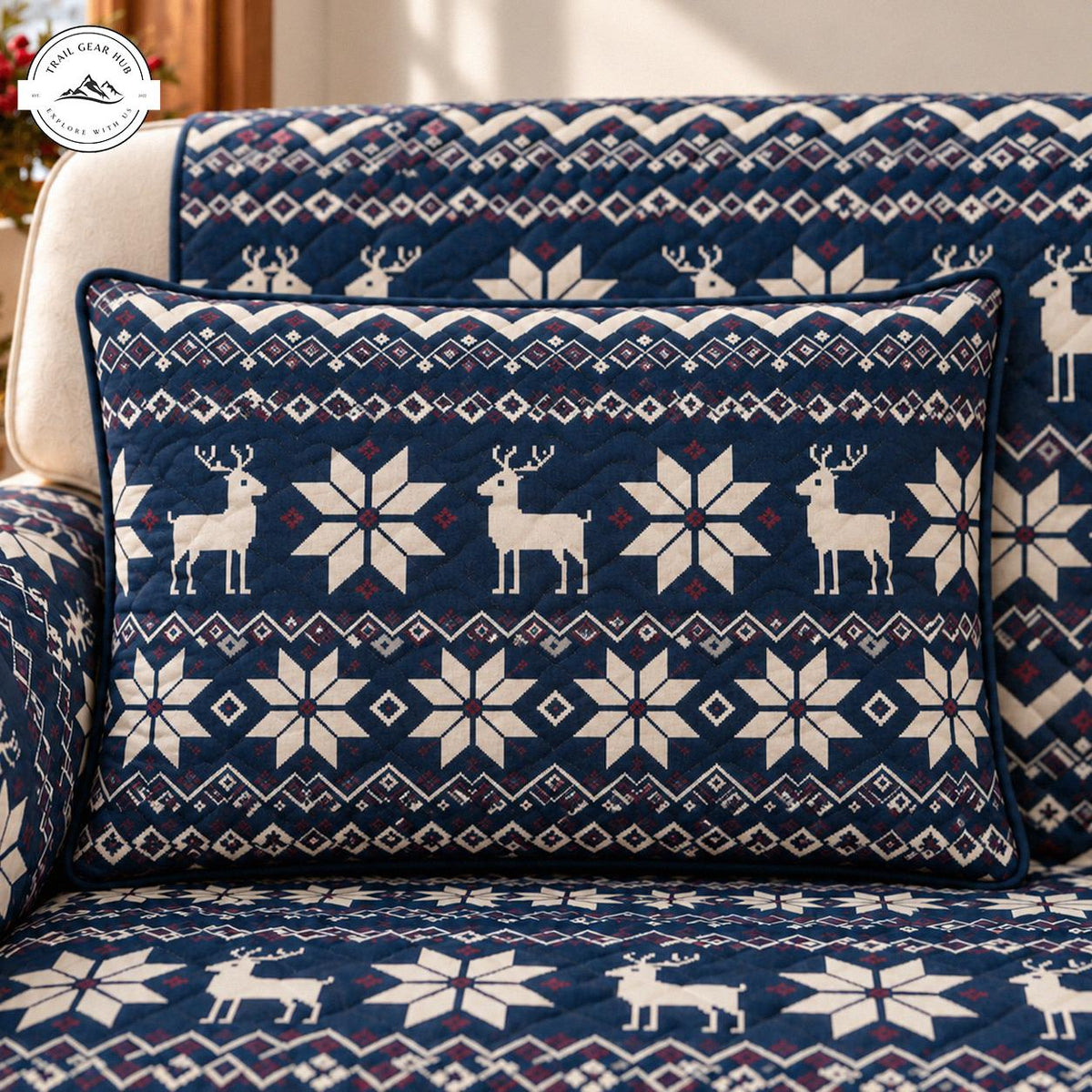 Festive Reindeer & Snowflake Print Quilted Pillow Cover TN205QLTPLC