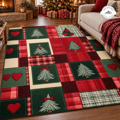 Holiday Patchwork Christmas Tree Premium Faux Cashmere Area Rug TN206FCARUG