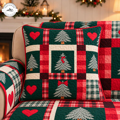 Holiday Patchwork Christmas Tree Quilted Pillow Cover TN206QLTPLC