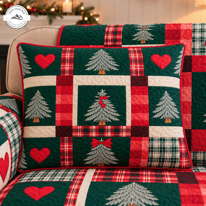 Holiday Patchwork Christmas Tree Quilted Pillow Cover TN206QLTPLC