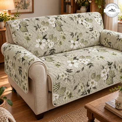 Sage Green Botanical Floral Quilted Seat Sofa TN210