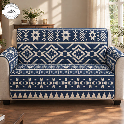 Blue Geometric Quilted Seat Sofa TN225