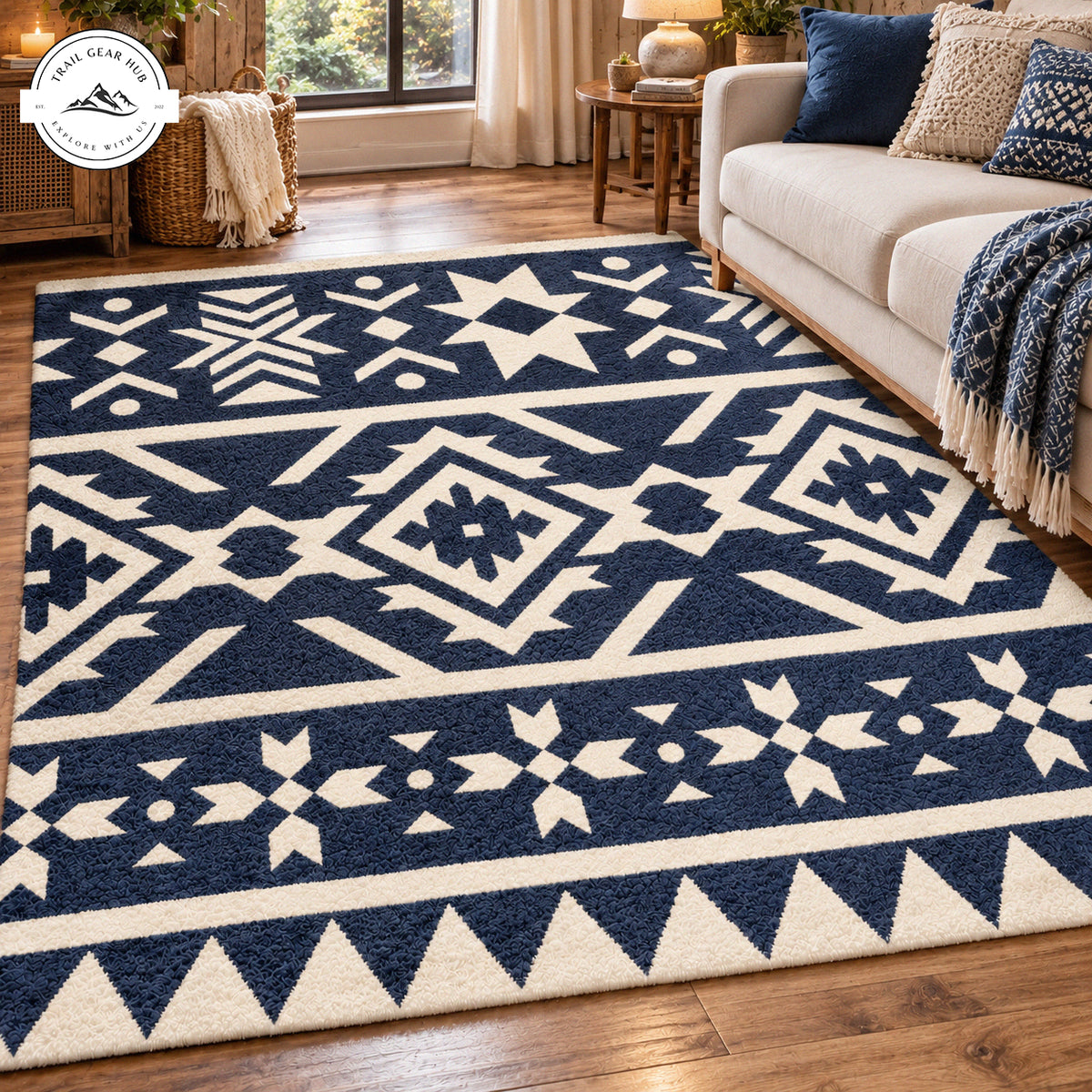 Blue Geometric Premium Faux Cashmere Area Rug TN225FCARUG