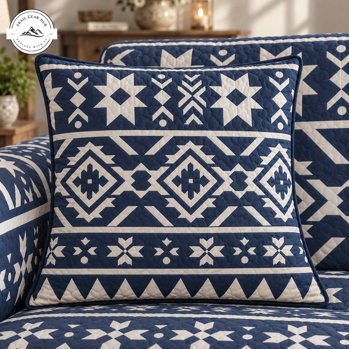 Blue Geometric Quilted Pillow Cover TN225QLTPLC