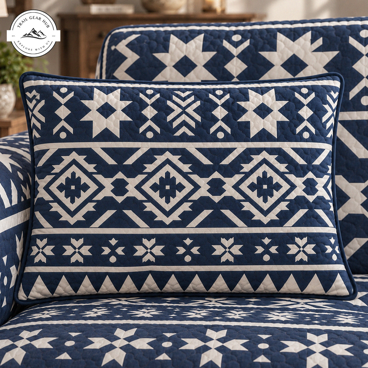 Blue Geometric Quilted Pillow Cover TN225QLTPLC