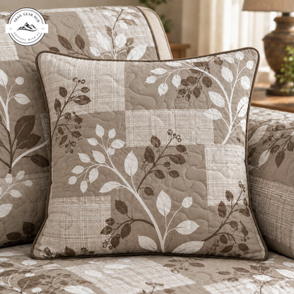 Farmhouse Brown Leaf Pattern Quilted Pillow Cover TN226QLTPLC