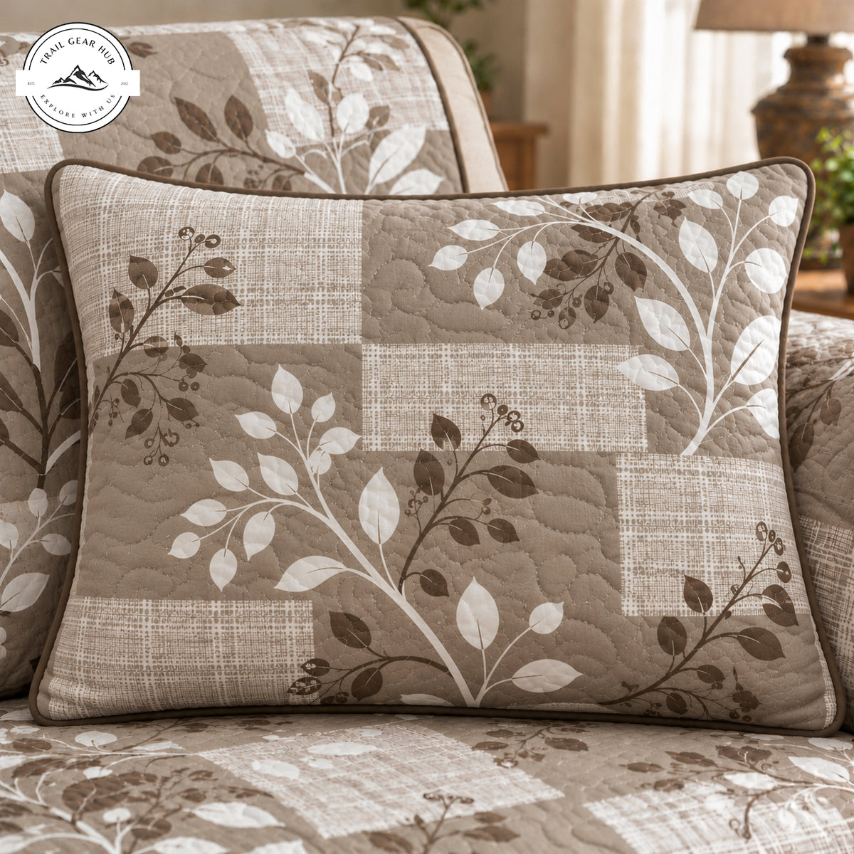 Farmhouse Brown Leaf Pattern Quilted Pillow Cover TN226QLTPLC