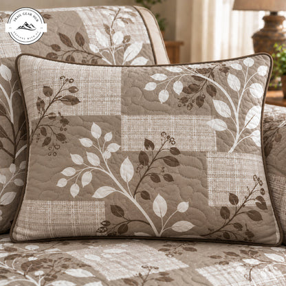 Farmhouse Brown Leaf Pattern Quilted Pillow Cover TN226QLTPLC