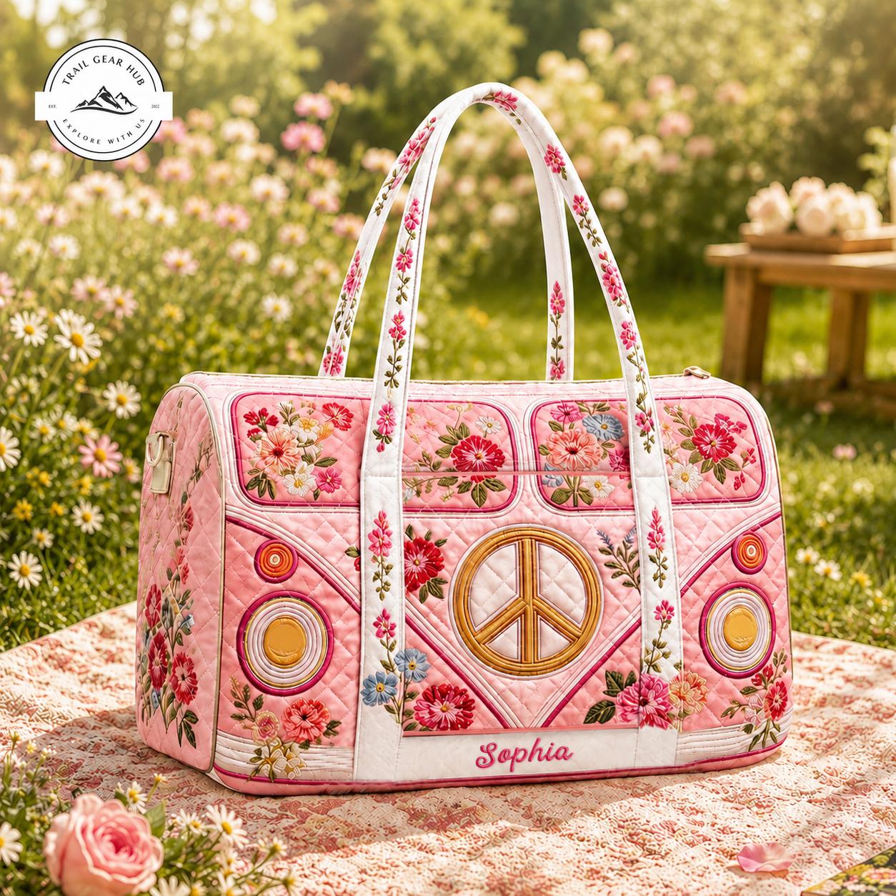 Floral Peace Personalized Quilted Travel Bag TN03