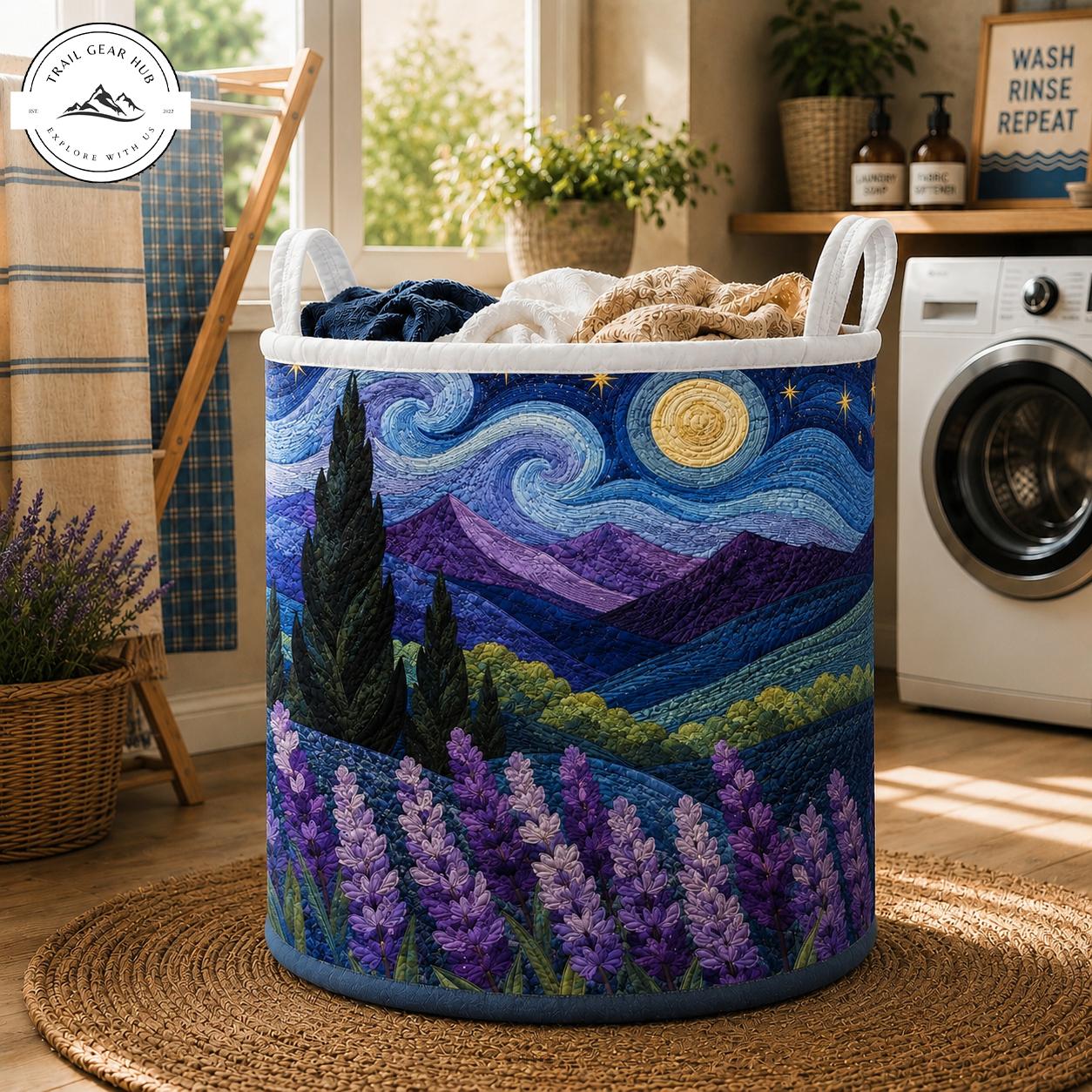 Starry Night Lavender Fields Fabric Quilted Laundry Basket TN25