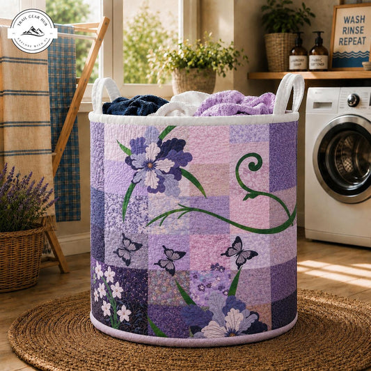 Purple Patchwork Floral Quilted Laundry Basket TN38