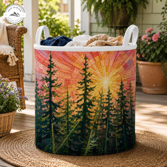 Forest Sunset Quilted Laundry Basket TN39