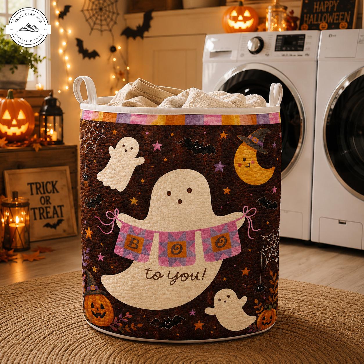 Cute Boo Ghost Halloween Quilted Laundry Basket TN50