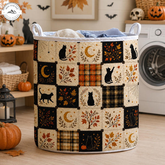 Halloween Cat & Crescent Moon Quilted Laundry Basket TN51