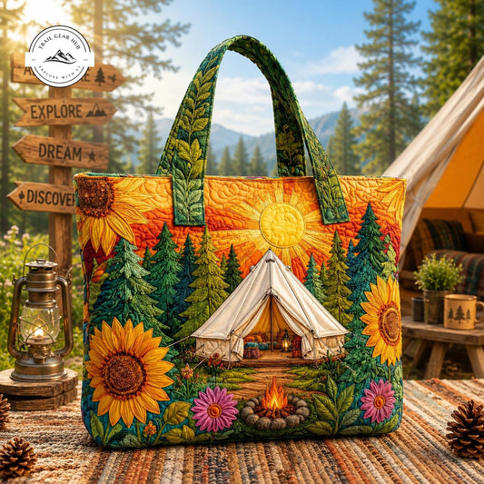 Sunflower Camping Quilted Tote Bag TN09