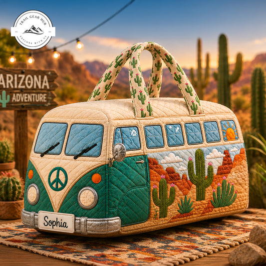 Arizona Desert Camper Van Personalized Quilted Duffle Bag TN03