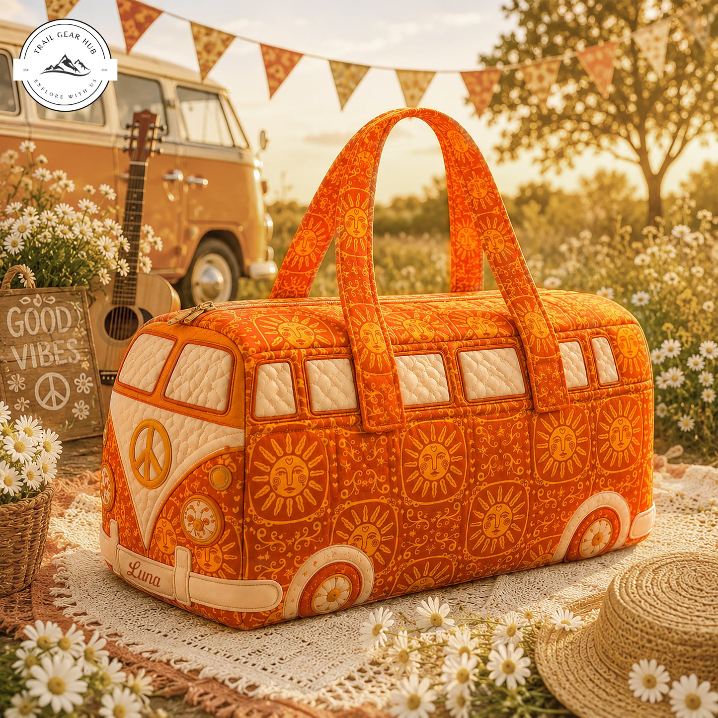 Hippie Van Personalized Quilted Duffle Bag TN25
