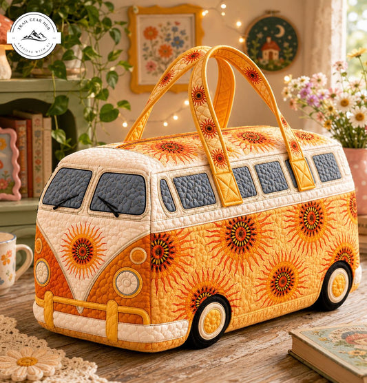 Retro Sunflower VW Bus Quilted Duffle Bag TN35