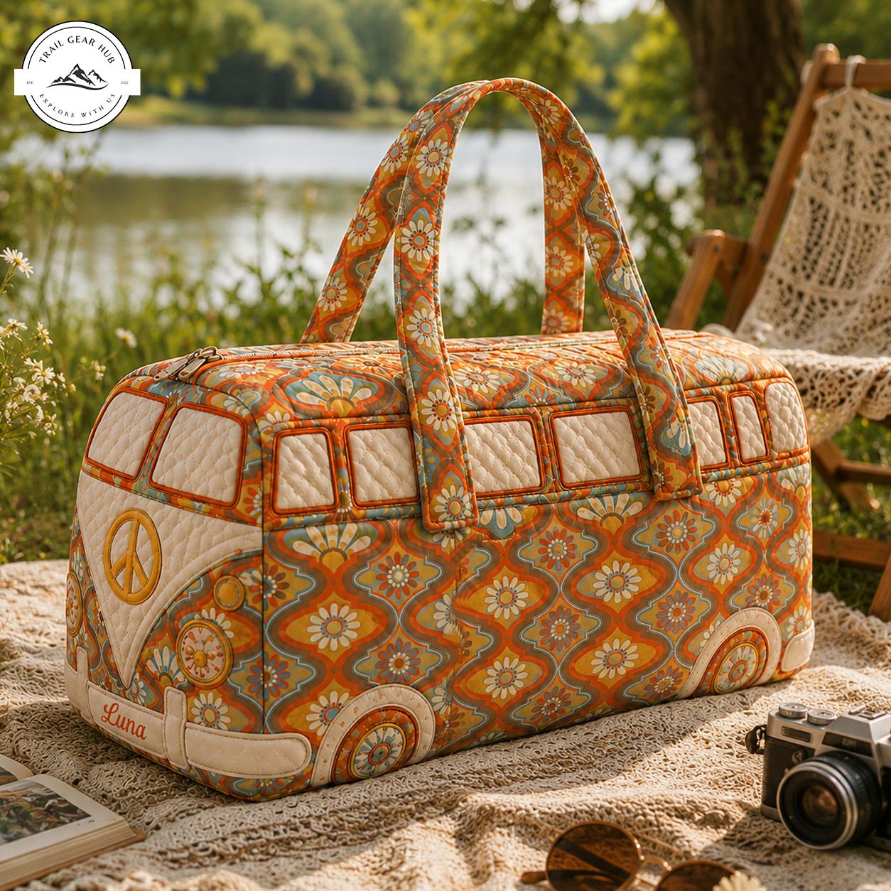 Vintage Hippie Bus Personalized Quilted Duffle Bag TN36