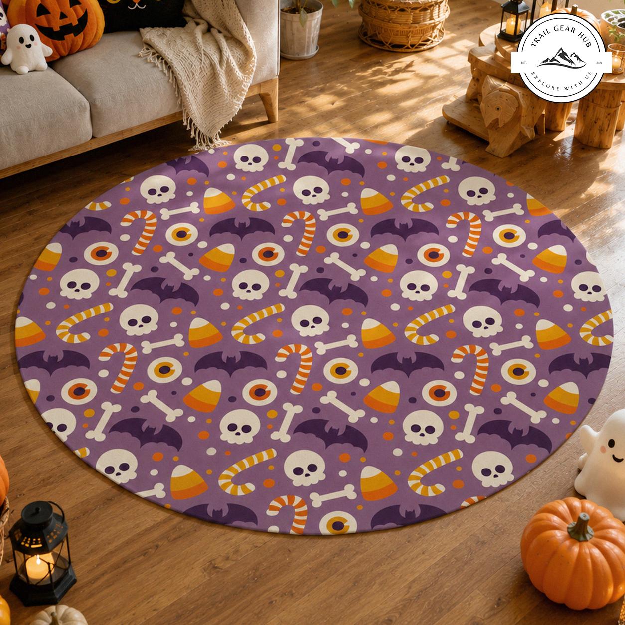 Halloween Skulls & Candy Corn Round Carpet TN05