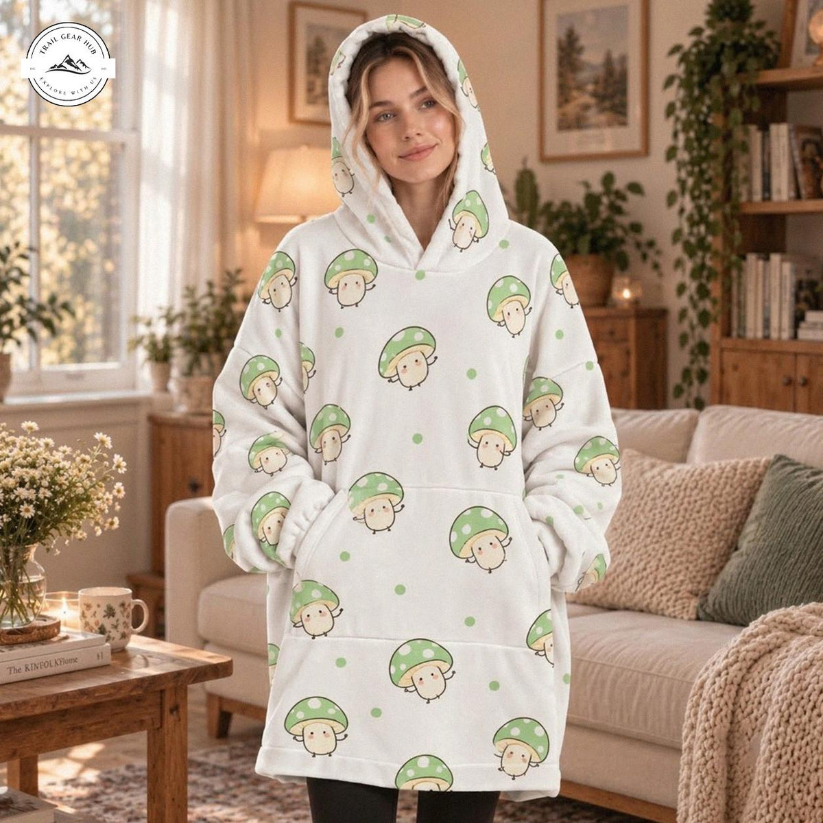 Cute Green Mushroom Print Snug Hoodie TN08