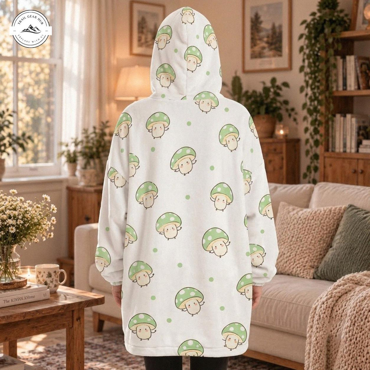 Cute Green Mushroom Print Snug Hoodie TN08