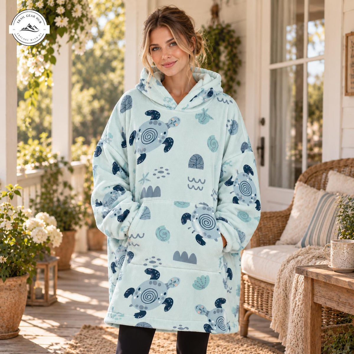 Light Blue Sea Turtle Snug Hoodie TN09