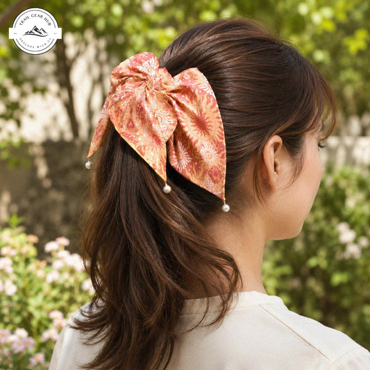 Vintage Floral Satin Pearl Hair Tie TN07